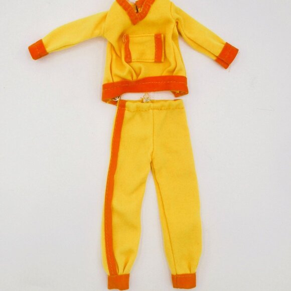 Vtg Barbie Doll Yellow & Orange Track Suit Outfit With Pocket & Striped Pants 19 - Picture 1 of 2
